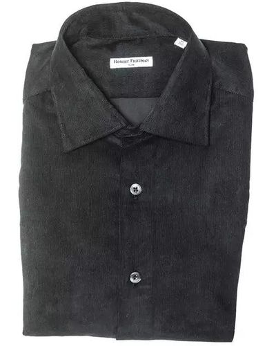 Robert Friedman Sleek Black Cotton Slim Collar Shirt