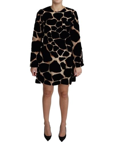 Dolce & Gabbana Giraffe Print Shift Mini Dress - Black