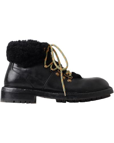 Dolce & Gabbana Elegant Shearling Style Leather Boots - Black