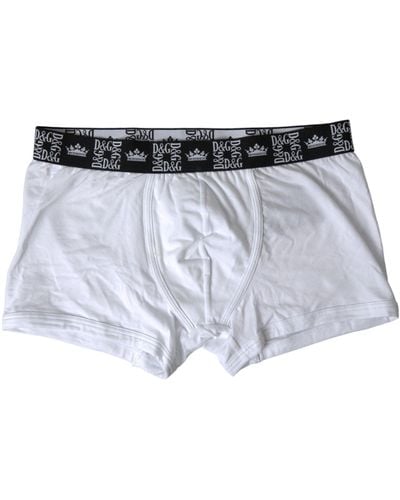 Dolce & Gabbana White Cotton Stretch Regular Boxer Underwear - Gray