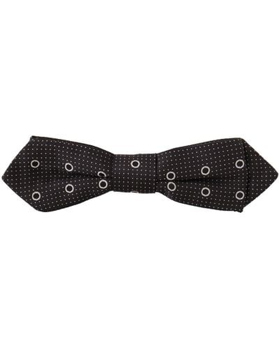 Dolce & Gabbana White Polka Dot 100% Silk Neck Papillon Tie - Black