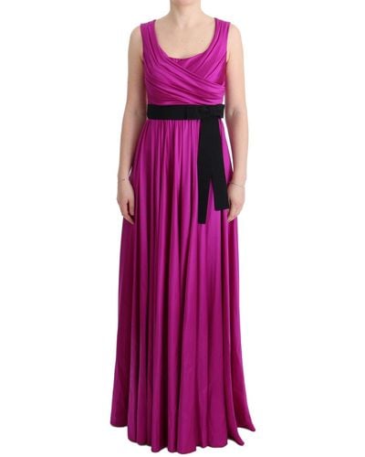 Dolce & Gabbana Dolce Gabbana Silk Stretch Shift Long Dress - Purple