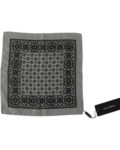 Dolce & Gabbana Gray Patterned Square Handkerchief Silk Scarf - Black