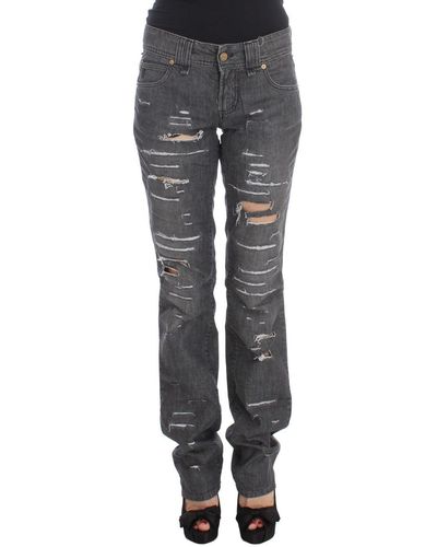 John Galliano Cotton Torn Straight Fit Jeans Gray Sig30241 - Multicolor