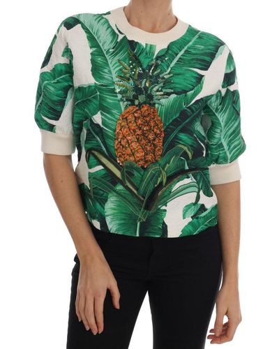 Dolce & Gabbana Pineapple Banana Sequins Crewneck Sweater - Green