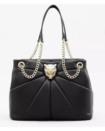 Philipp Plein Elegant Faux Leather Tote With Chain Accent - Black