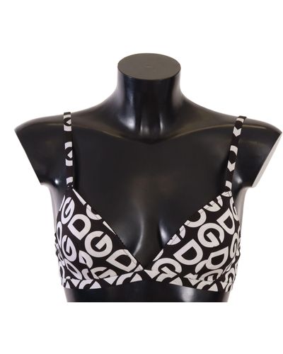 Dolce & Gabbana Cotton Triangle Bra With All-over Dg Logo Print - Black
