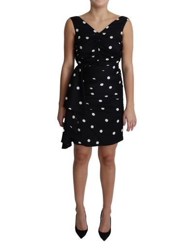 Dolce & Gabbana Polka Dots Charmeuse Ruffle Mini Dress - Black
