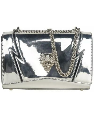 Philipp Plein Shoulder Bag With Branded Logo And Chain Strap - Metallic