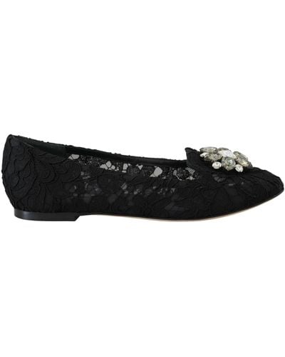 Dolce & Gabbana Taormina Lace Crystals Flats Shoes - Black