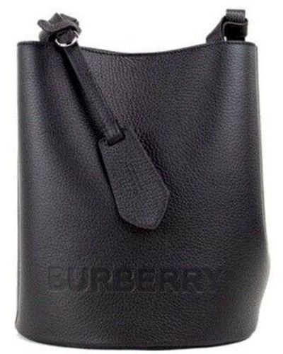 Burberry Lorne Small Pebbled Leather Bucket Crossbody Handbag Purse - Black