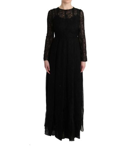 Dolce & Gabbana Floral Lace Sheath Silk Dress - Black