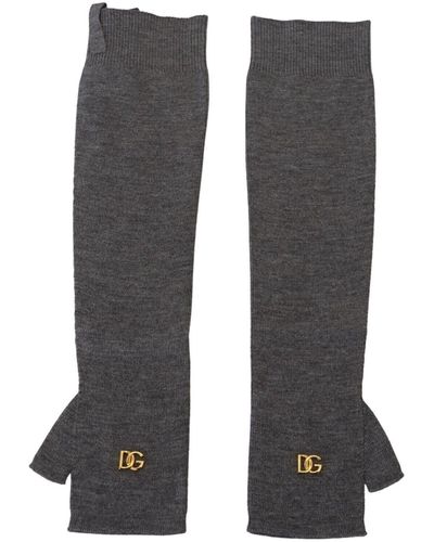 Dolce & Gabbana Fingerless Elbow Length Wool Knit Gloves - Gray