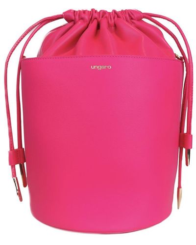 Emanuel Ungaro Fuchsia Elegance Leather Bucket Bag - Pink