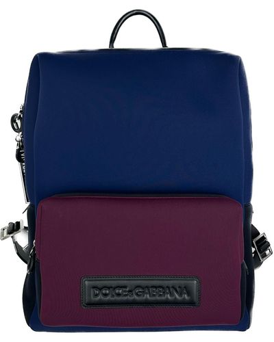 Dolce & Gabbana Monreale Tecnico Backpack In Neoprene With Heat-stamped Logo - Blue