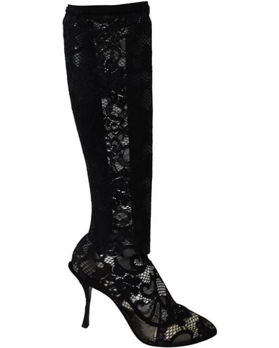 Dolce & Gabbana Black Taormina Lace Socks Boots Shoes Pumps Polyamide