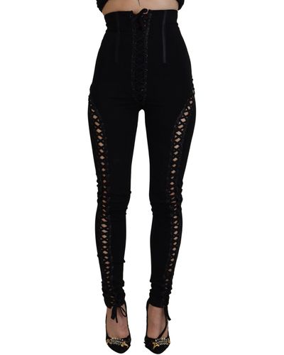 Dolce & Gabbana Elegant High Waist Slim-Fit Pants - Black
