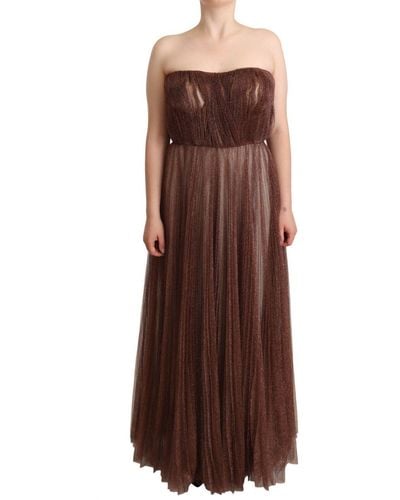 Dolce & Gabbana Elegant Metallic Bronze Long Gown - Brown