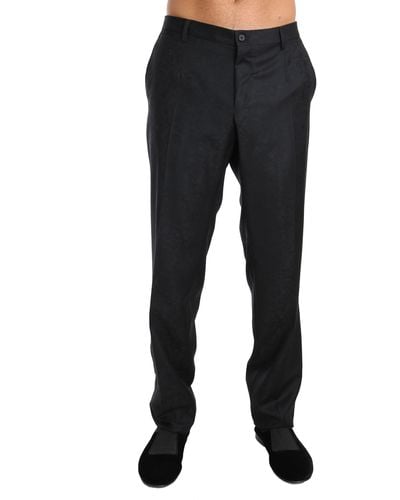 Dolce & Gabbana Dolce Gabbana Gray Cotton Patterned Formal Pants - Black