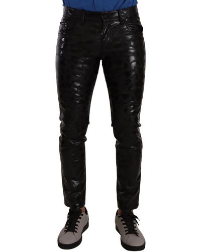 Dolce & Gabbana Logo Cotton Stretch Skinny Pants - Black