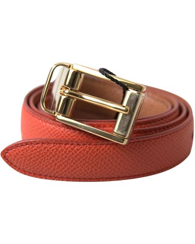 Dolce & Gabbana Orange Leather Gold Metal Buckle Belt - Red
