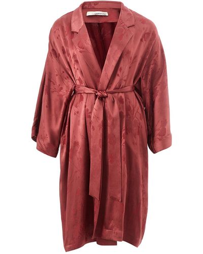 Lardini Red Allover Printed Robe Trench Coat