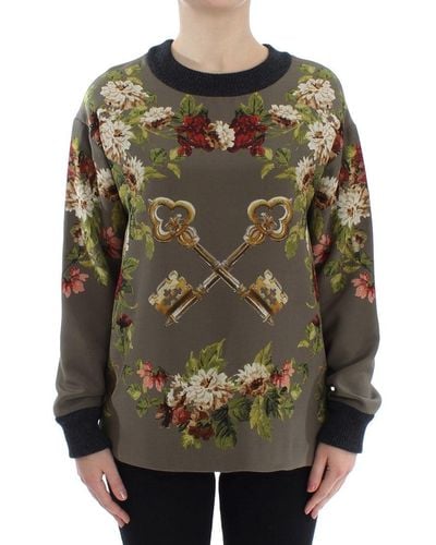 Dolce & Gabbana Key Floral Print Silk Sweater Green Sig13160
