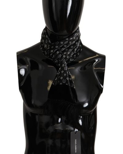 Dolce & Gabbana Black Geometric Patterned Shawl Wrap Fringe Scarf Viscose