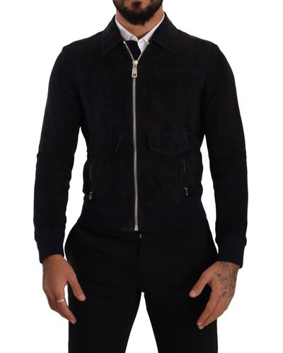 Dolce & Gabbana Suede Lambskin Leather Coat Jacket - Black