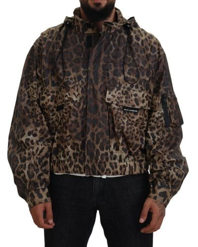 Dolce & Gabbana Brown Leopard Printhooded Jacket - Black