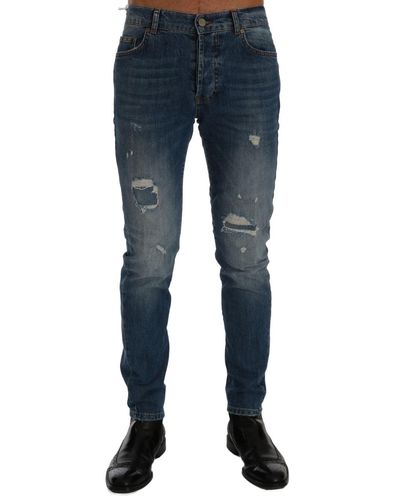 Frankie Morello Wash Torn Dunfermile Slim Fit Jeans - Blue
