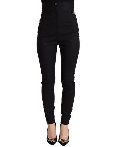Dolce & Gabbana Wool High Waist Amore Logo Slim Fit Pants - Black