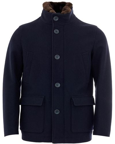 Herno Wool Jacket With Fur Collar - Blue