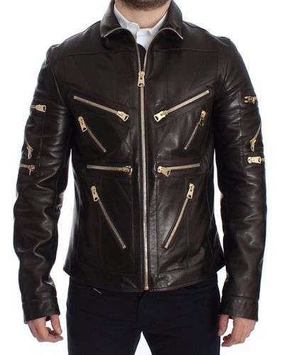 Dolce & Gabbana Dolce Gabbana Lambskin Leather Zipper Jacket - Black