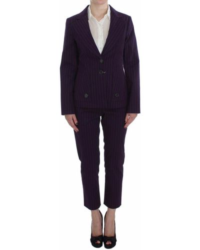 Bencivenga Striped Stretch Coat Blazer Pants Suit - Blue