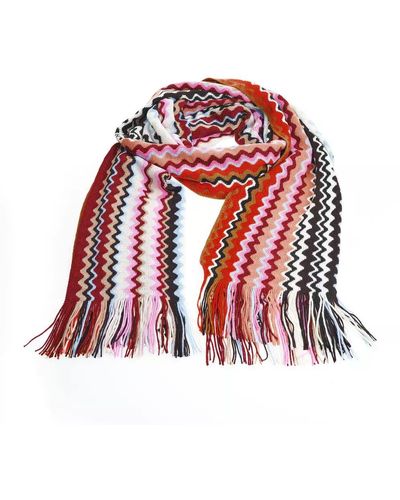 Missoni Geometric Patterned Fringe Scarf In Bright Hues - Red