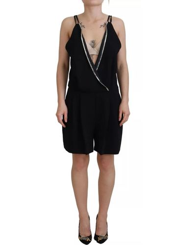 DSquared² Embellished Sleeveless V-Neck Jumpsuit Dress - Black