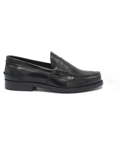 Saxone Of Scotland Black Spazzolato Leather Mens Loafers Shoes