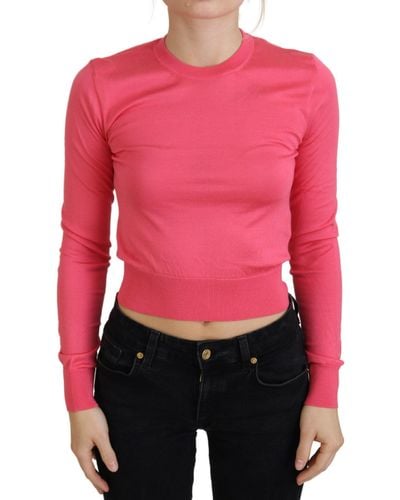 Dolce & Gabbana Silk Cropped Crewneck Pullover Sweater - Red