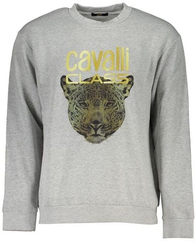 Class Roberto Cavalli Elegant Crew Neck Designer Sweatshirt - Gray