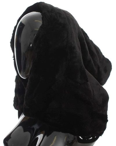 Dolce & Gabbana Weasel Fur Crochet Hood Scarf Hat Black Ms811