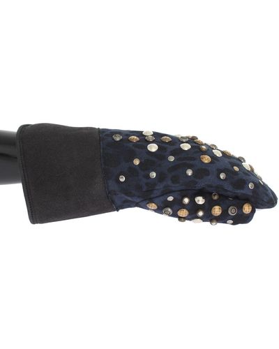 Dolce & Gabbana Chic Wool & Shearling Gloves With Studded Details - Black