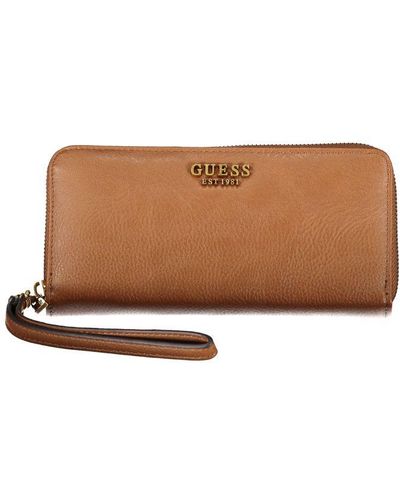 Guess Elegant Zip Wallet With Multiple Compartments - Brown