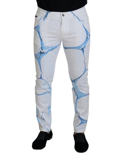 Dolce & Gabbana White Denim Cotton Jeans Stretch Skinny Fit Pant - Blue