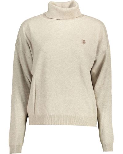 U.S. POLO ASSN. Chic Turtleneck With Elegant Embroidery - Natural