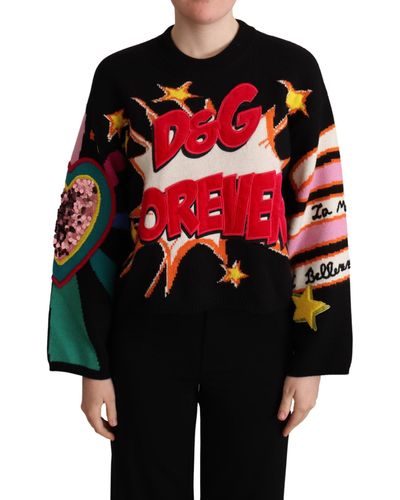 Dolce & Gabbana Black Cashmere D&g Forever Sequined Sweater