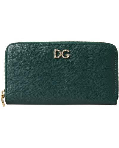 Dolce & Gabbana Green Leather Dg Logo Zip Around Continental Wallet
