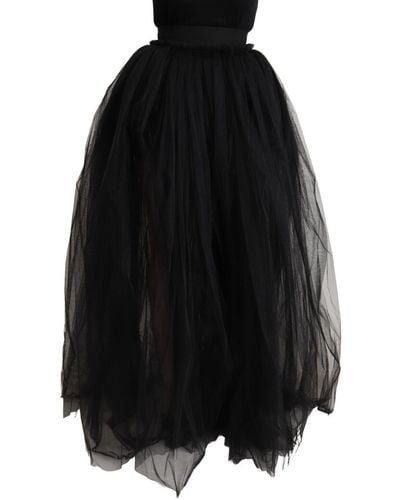 Dolce & Gabbana Nylon High Waist Long A-line Tulle Skirt - Black