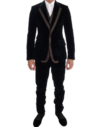 Dolce & Gabbana Dolce Gabbana Velvet Two Button Slim 3 Piece Suit - Black