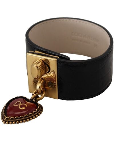 Dolce & Gabbana Black Dauphine Leather Dg Heart Key Ring Bracelet - Brown